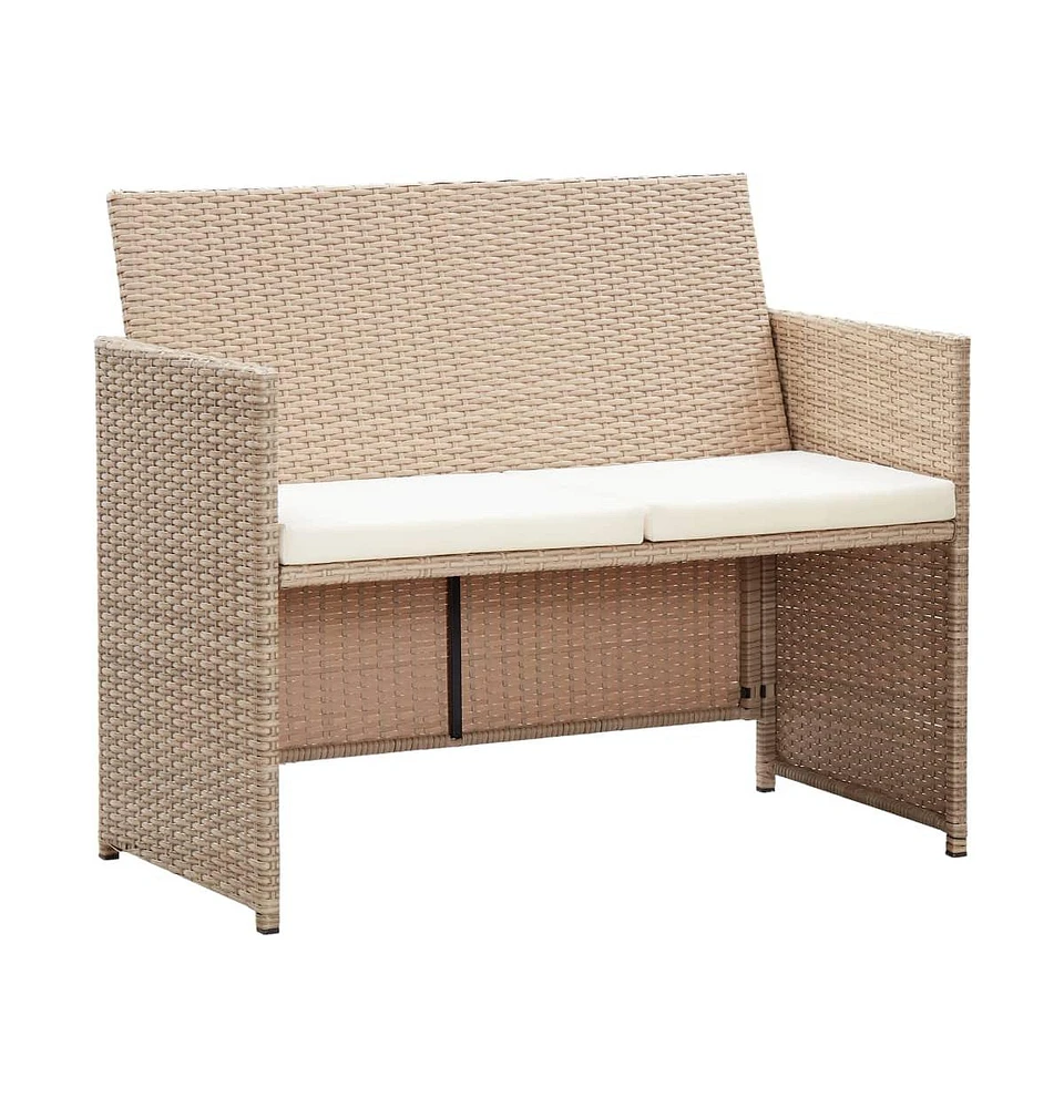 vidaXL 2 Seater Patio Sofa with Cushions Beige Poly Rattan