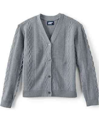 Lands' End Girls Button Front Cable Cardigan