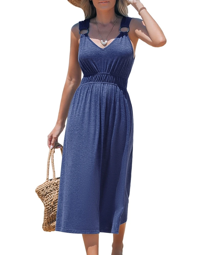 Cupshe Women's Blue O-Ring Midi Beach Dress