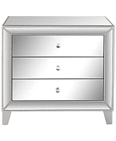 Studio 55D Liza Modern Glam Mirrored Rectangular Accent Table 30" x 18" with Drawer Stylish Silver Beaded Trim for Spaces Living Room Bedroom Bedside