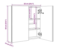 vidaXL Led Bathroom Mirror Cabinet Shining Gray 24.4"x5.5"x23.6"