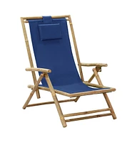 vidaXL Reclining Relaxing Chair Navy Blue Bamboo and Fabric