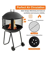 Inolait 28 Inch Portable Fire Pit on Wheels with Log Grate-Black