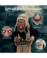 Vebreda 5.2 Feet Halloween Animated Standing Greeter Old Lady with Candy Dish