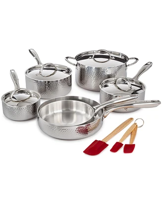 BergHOFF Vintage 13pc Tri-Ply 18/10 Stainless Steel Cookware with Spatulas Set, Ss Lids, Hammered