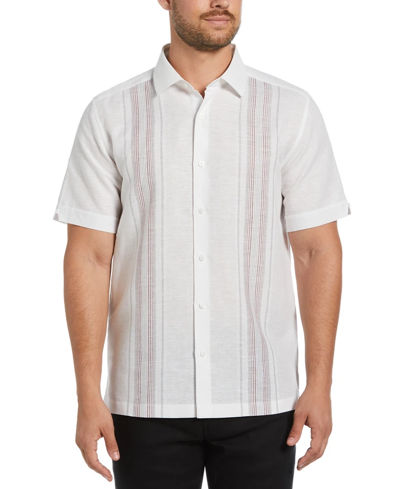 Cubavera Men's Linen Blend Yarn Dyed Short Sleeve Button-Down Panel Shirt