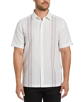 Cubavera Men's Linen Blend Yarn Dyed Short Sleeve Button-Down Panel Shirt