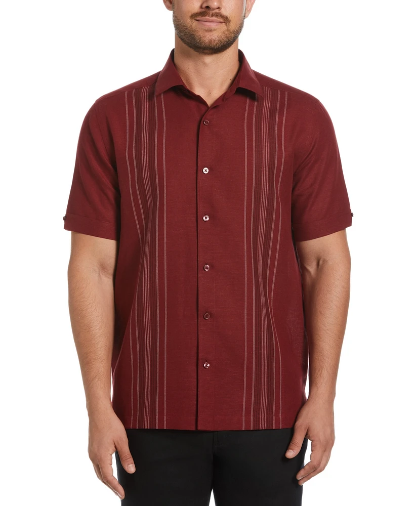 Cubavera Men's Linen Blend Yarn Dyed Short Sleeve Button-Down Panel Shirt