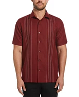 Cubavera Men's Linen Blend Yarn Dyed Short Sleeve Button-Down Panel Shirt