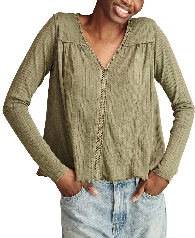 Lucky Brand Women's Ladder Trim Long-Sleeve Tunic Top