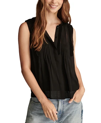 Lucky Brand Women's Pleated Pintucked Sleeveless Blouse