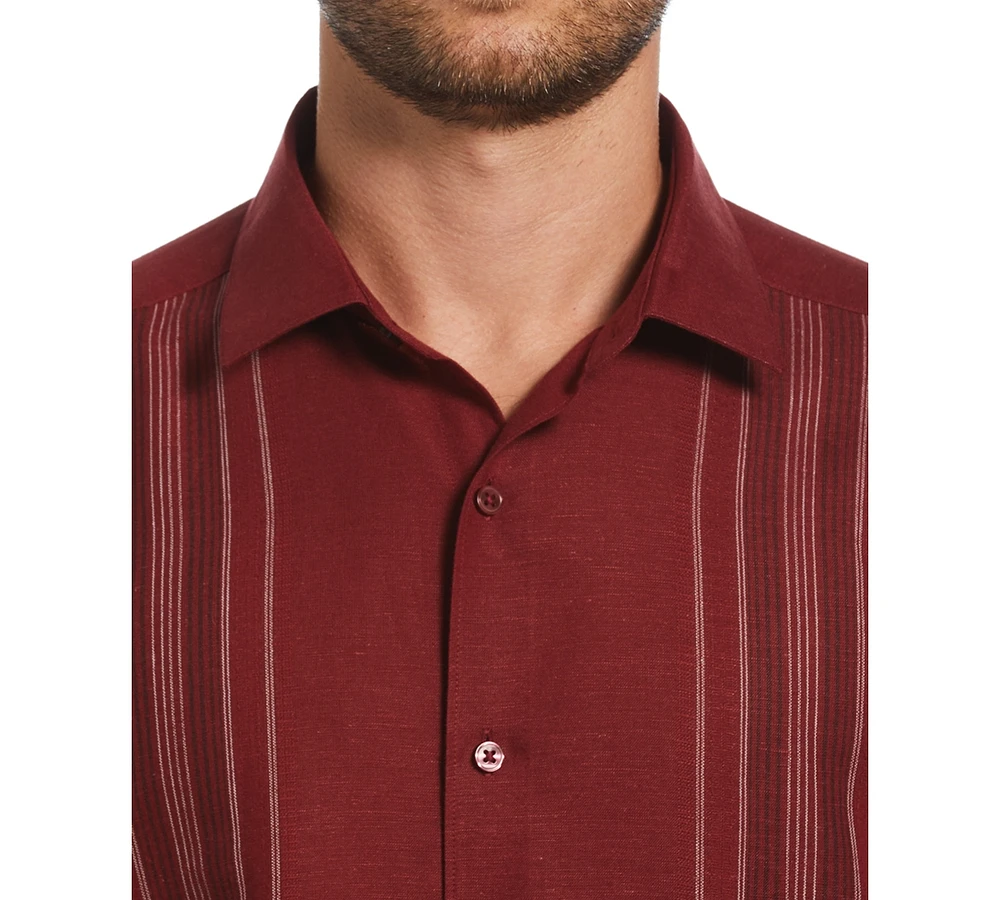 Cubavera Men's Linen Blend Yarn Dyed Short Sleeve Button-Down Panel Shirt