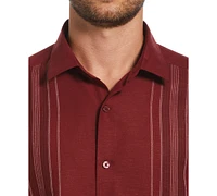 Cubavera Men's Linen Blend Yarn Dyed Short Sleeve Button-Down Panel Shirt