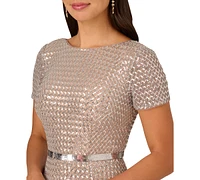 Adrianna Papell Women's Short-Sleeve Sequined Column Gown