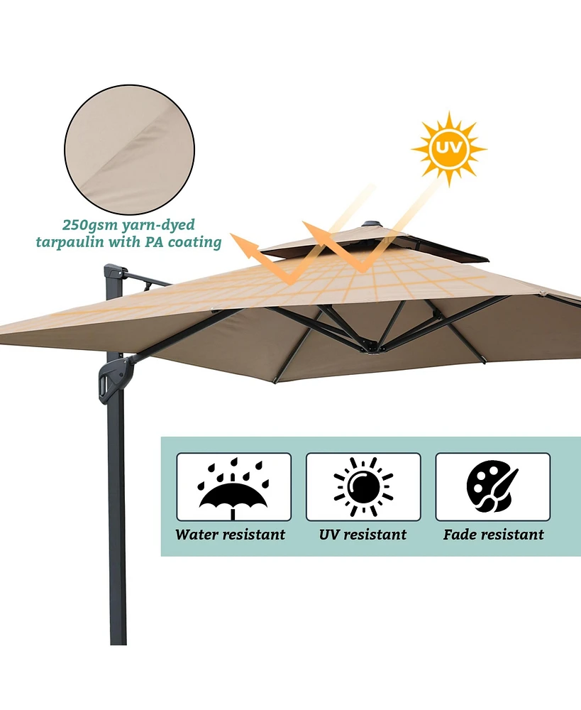 Boyel Living 10 ft. Square Aluminum and Steel Cantilever Outdoor Patio Umbrella with Cover and Base