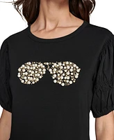 Karl Lagerfeld Paris Women's Embellished Sunglasses Graphic T-Shirt