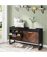 Tribesigns Shoe Storage Bench with Seat Cushion, Entryway Shoe Bench with 2 Flip Drawers, Hallway Bench with Shoe Storage Cabinet, Hidden Shoes Organi