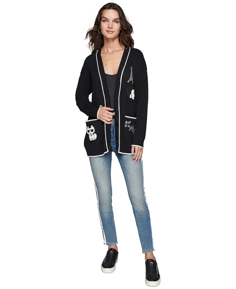 Karl Lagerfeld Paris Women's Embellished Varsity Cardigan