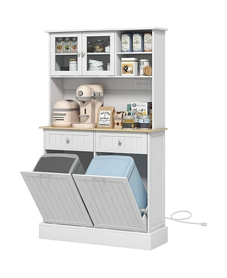 Homcom Pantry Storage Cabinet w/ Charging Station, Gray