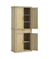 Homcom 72" Tall Kitchen Pantry Storage Cabinet with Rattan Doors and Drawer