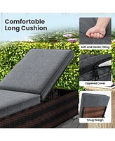 Givimo Patio Wicker Lounge Chair with 4-level Backrest and Long Seat Cushion-Brown