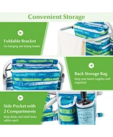 Givimo Foldable Backpack Beach Chair with Cup Holder and Storage Pockets for Outdoor-Blue and Green