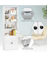 Sugift 71 Inch Freestanding Bookshelf with 6 Shelves and 2-Door Cabinet-White