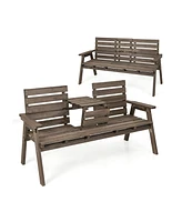 Givimo Outdoor Fir Wood Bench with Foldable Middle Table-Gray