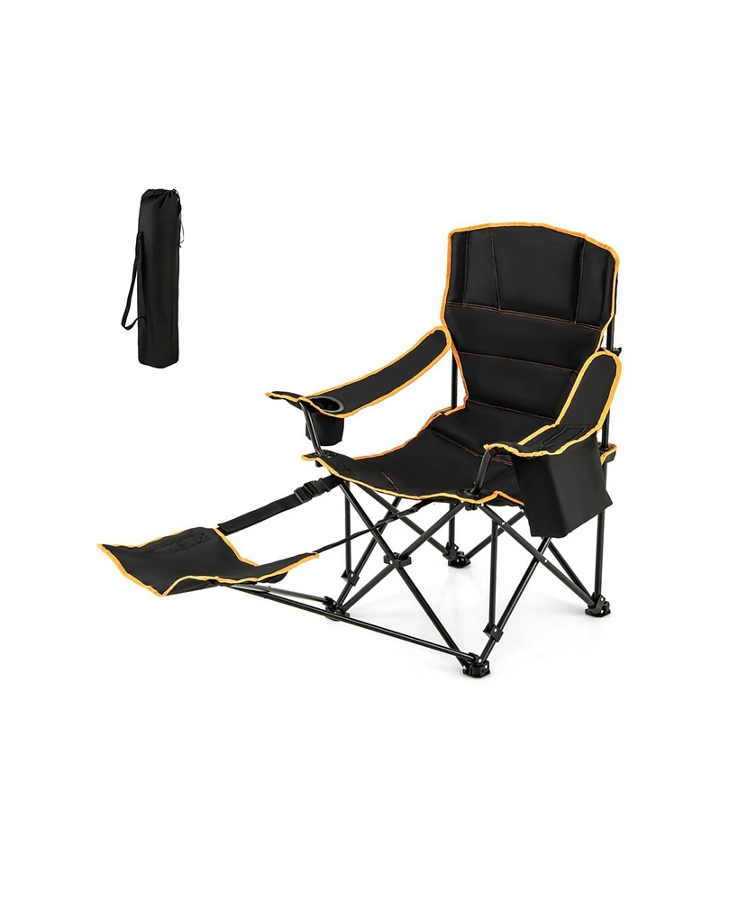 Givimo Folding Camping Chair with Footrest Camping Lounge Chair with Carry Bag-Black