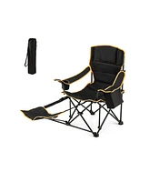 Givimo Folding Camping Chair with Footrest Camping Lounge Chair with Carry Bag-Black