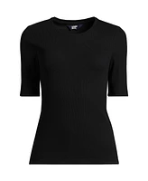 Lands' End Plus Drapey Rib Skimming Elbow Sleeve Crew Neck T-shirt