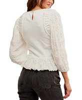 Free People Women's 3/4-Sleeve Crochet Trim Top