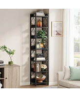 Tribesigns 78.7 Inch Extra Tall Narrow Bookshelf, 7 Tier Skinny Bookcase for Small Spaces, Freestanding Display Shelves