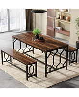 Tribesigns 55-Inch Large Dining Table Set for 4 to 6, Kitchen Breakfast Table with 2 Benches, Rectangular 3