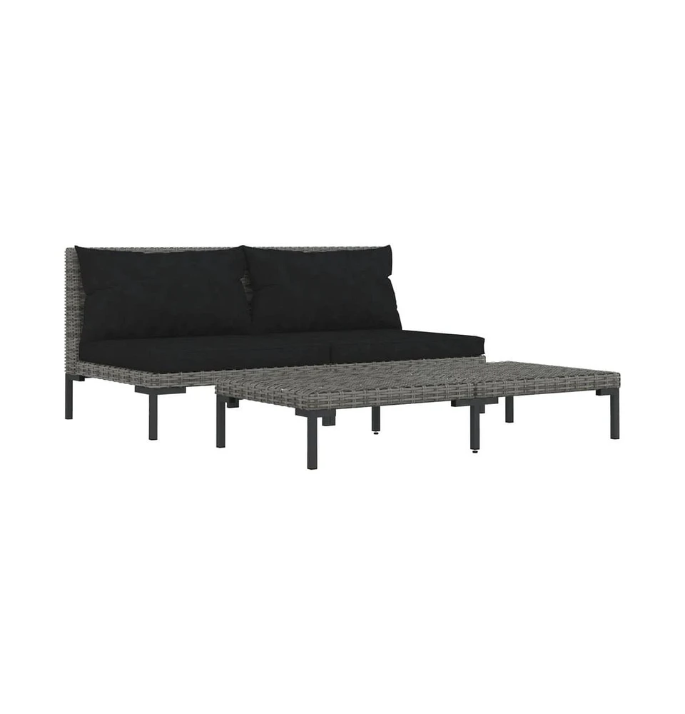 vidaXL 3 Piece Patio Lounge Set Dark Gray Half Round Poly Rattan