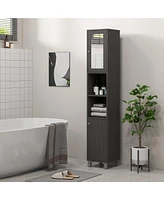 kleankin Tall Bathroom Cabinet with Mirror & Adjustable Shelves, Coffee