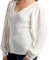 Bcx Juniors' V-Neck Rib-Knit Pleat-Sleeve Sweater