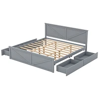 Streamdale Furniture King Size Wooden Platform Bed with Four Storage Drawers and Support Legs, Gray