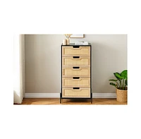 gaomon Modern Rattan 5 Drawers Dresser, Double Dresser for Bedroom