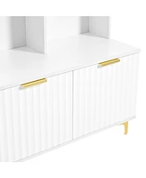 High Gloss Fluted Storage Hall Tree with Gold Accents