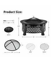 Inolait Outdoor Fire Pit with Bbq Grill and High-temp Resistance Finish