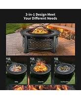 Inolait Outdoor Fire Pit with Bbq Grill and High-temp Resistance Finish