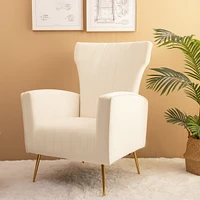 Streamdale Furniture White Velvet Wingback Accent Chair with Gold Legs