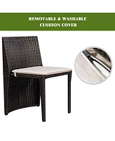 3 Pieces Cushioned Wicker Patio Bistro Set with No Assembly Needed