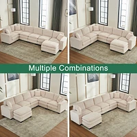 Streamdale Furniture Modern U-Shaped Modular Sectional Sofa (6-Seat) with Ottoman and Pillows