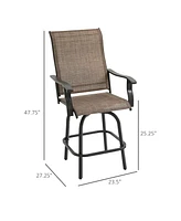 Outdoor Swivel Bar Stools with Armrests (Brown, Set of 2)