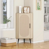 Simplie Fun Corner Cabinet with Rattan Door for Small Spaces