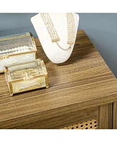 Sideboard Buffet Cabinet with Rattan Doors, Brown