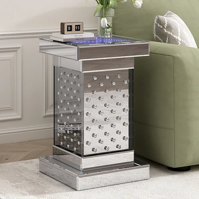 Streamdale Furniture Led Mirrored End Table with Crystal Inlay