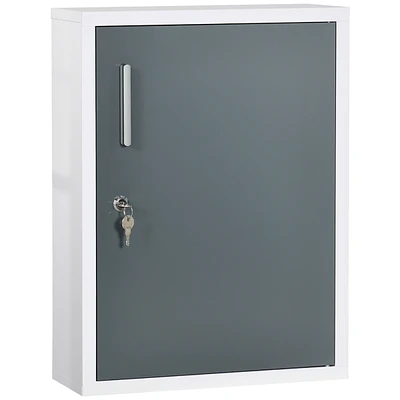 Simplie Fun Bathroom Medicine Cabinet with Shelves, Locking, White and Grey